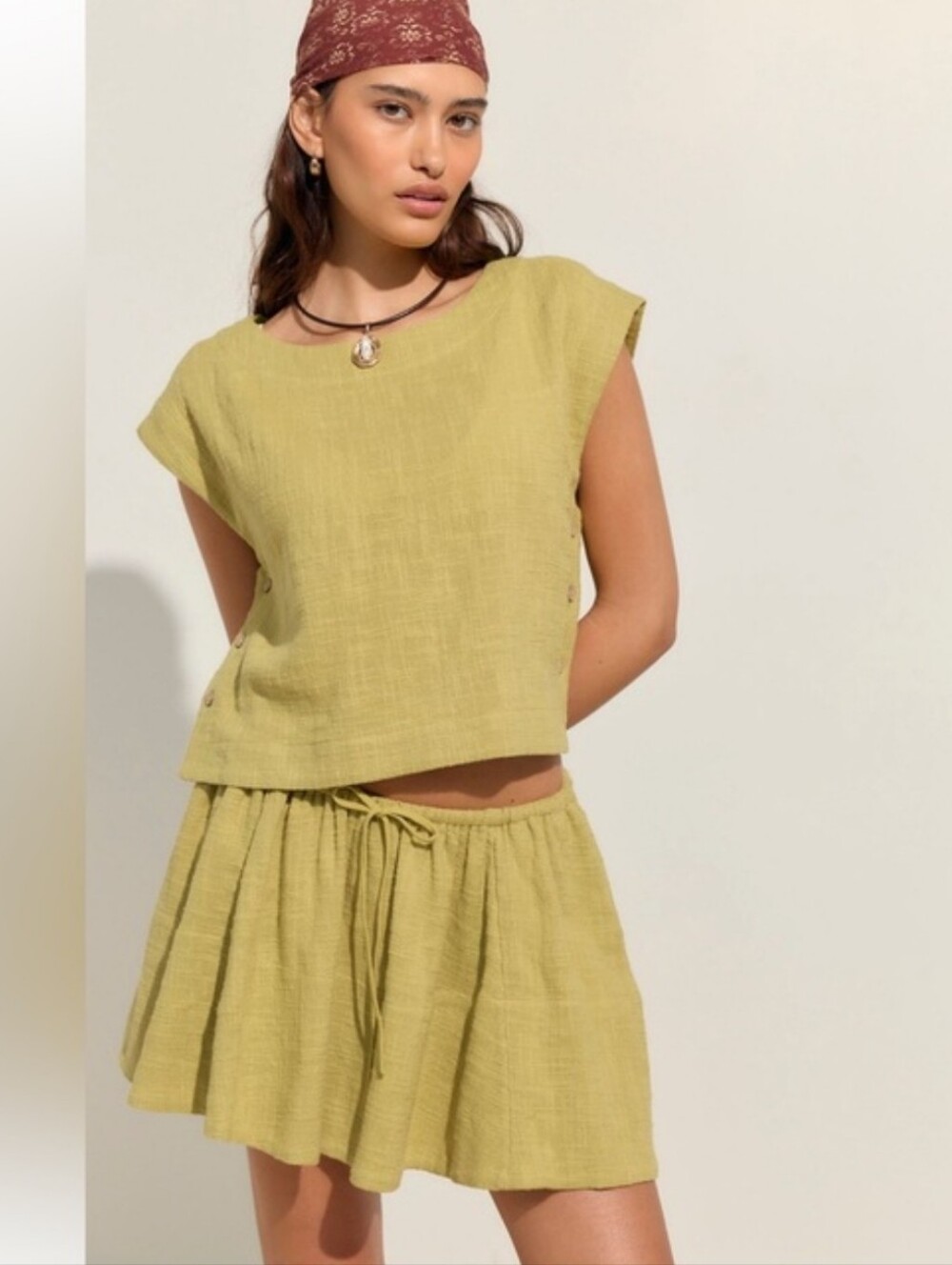 Free People Free-Est Skye Mini Skirt Set | Avocado/Olive | NWT | Size Small